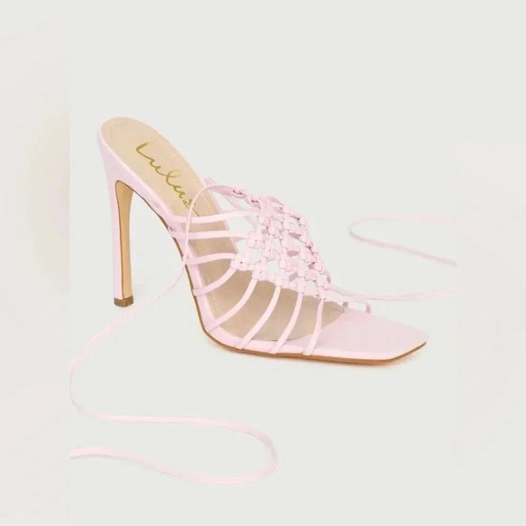 Lulus Brendan Pink Knotted Lace Up High Heel Sandals - Picture 2 of 3